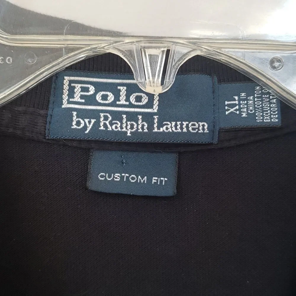 Ralph Lauren Polo Shirt Mens XL Custom Fit Pique Knit Golf Casual Black Red Polo